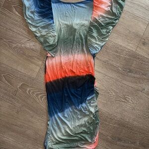 Y2k Bodycon TieDye Maxi Dress /Flounce Sleeves szS 4-6 🌸❤️💃🏽
